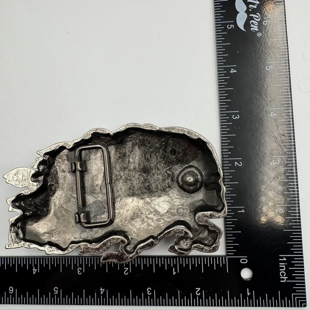 Screaming Skull Electric Guitar Flames Belt Buckle‎ Antique Silver Biker Rocker